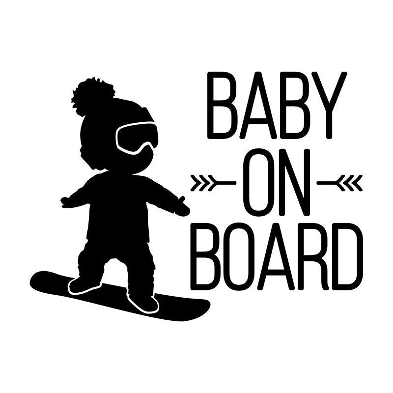 Reflective BABY ON BOARD car sticker, 19cm x 14cm PVC, black or silver white, cartoon design