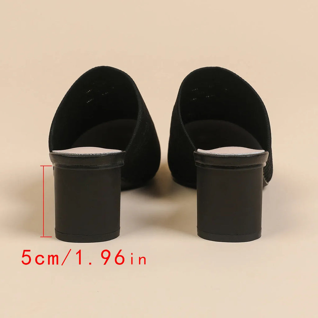 Women's pointed toe cap sandals with chunky 5cm heel in fishing line colours on rubber sole