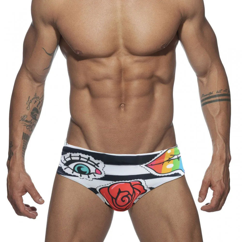 Men's striped rose tight underwear briefs boxers with nylon fabric and polyester lining, sizes M-XXL