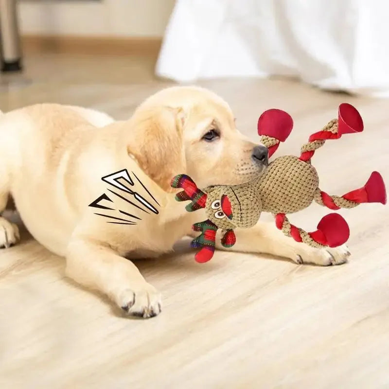 Interactive Christmas dog toy in squeaky plush, about 35*14*8cm, 140g, in Black, Brown, or White