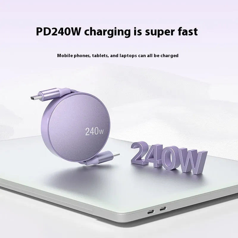 Telescopic Type-C data cable 1m aluminium alloy 240W PD fast charging lead in purple
