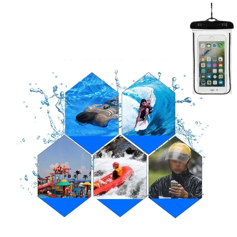 Universal waterproof phone case with luminous edge in multiple colours for outdoor sports