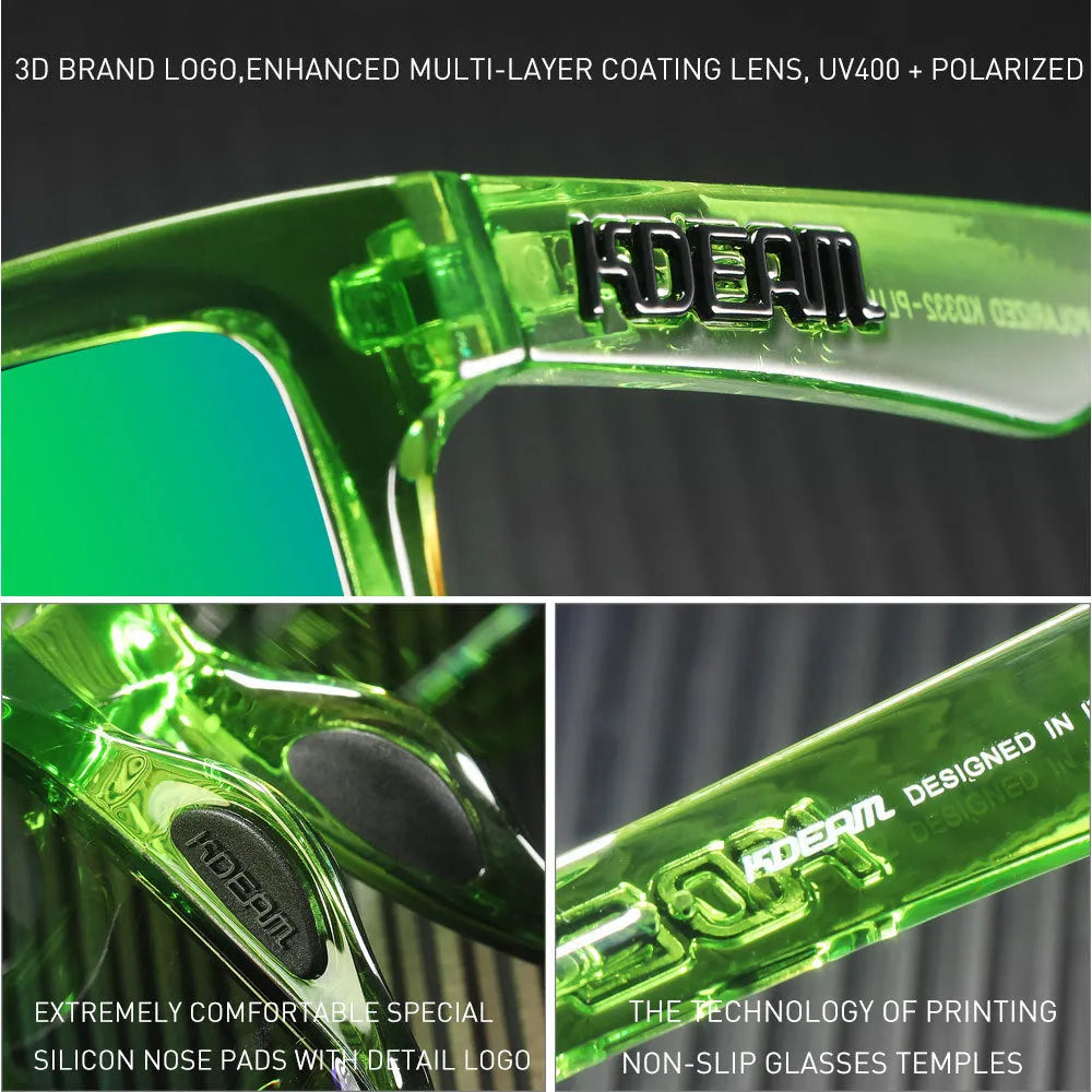 Polarized square sunglasses with TAC lens and PC frame, available in 12 colours