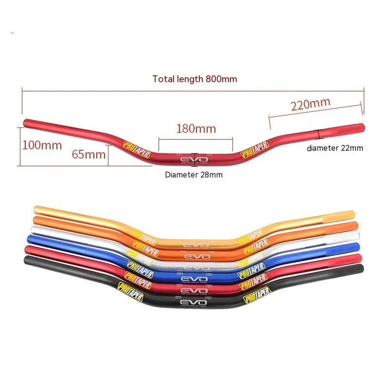 Orange aluminium motorcycle handlebar with 80cm width and 10cm rise dimensions for scrambling