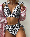 Women's purple leopard print sleeveless suit with lace-up chest detail and high-waist shorts