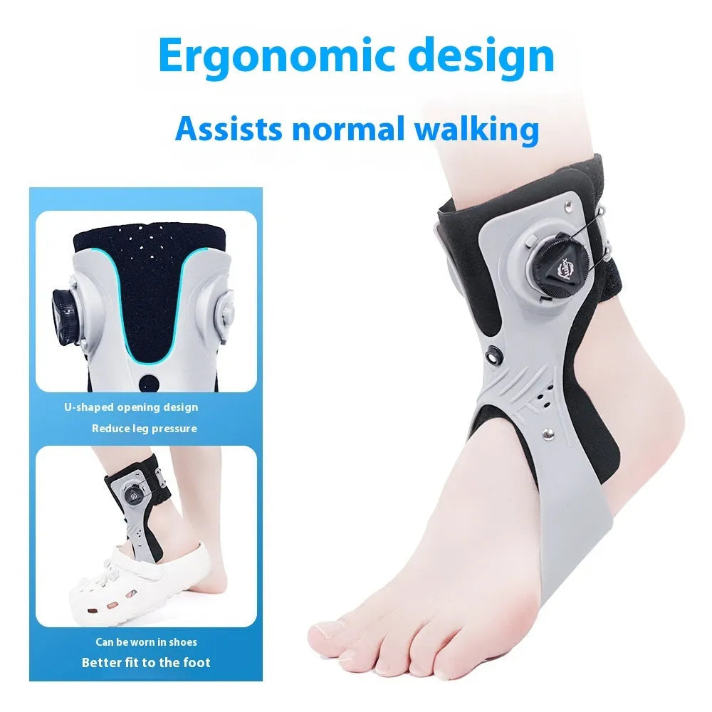 Grey and black adjustable airbag button ankle support brace for left or right foot.