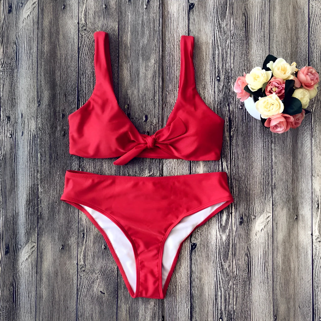 Solid colour polyester bikini set in European American style