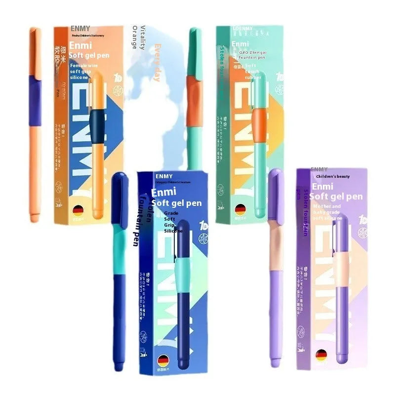 Student posture correction pen with ergonomic grip in blue, green, purple, and orange colour options.