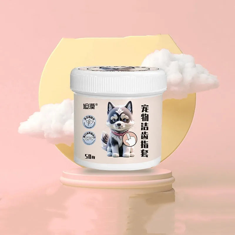 Pet Dental Cleaning Finger Cots 50 Pieces Thickened EDI Pure Water Citric Acid Ear Wipes Teeth Cleaning Kit For Dogs Cats Universal Pet Care Accessories Export Quality