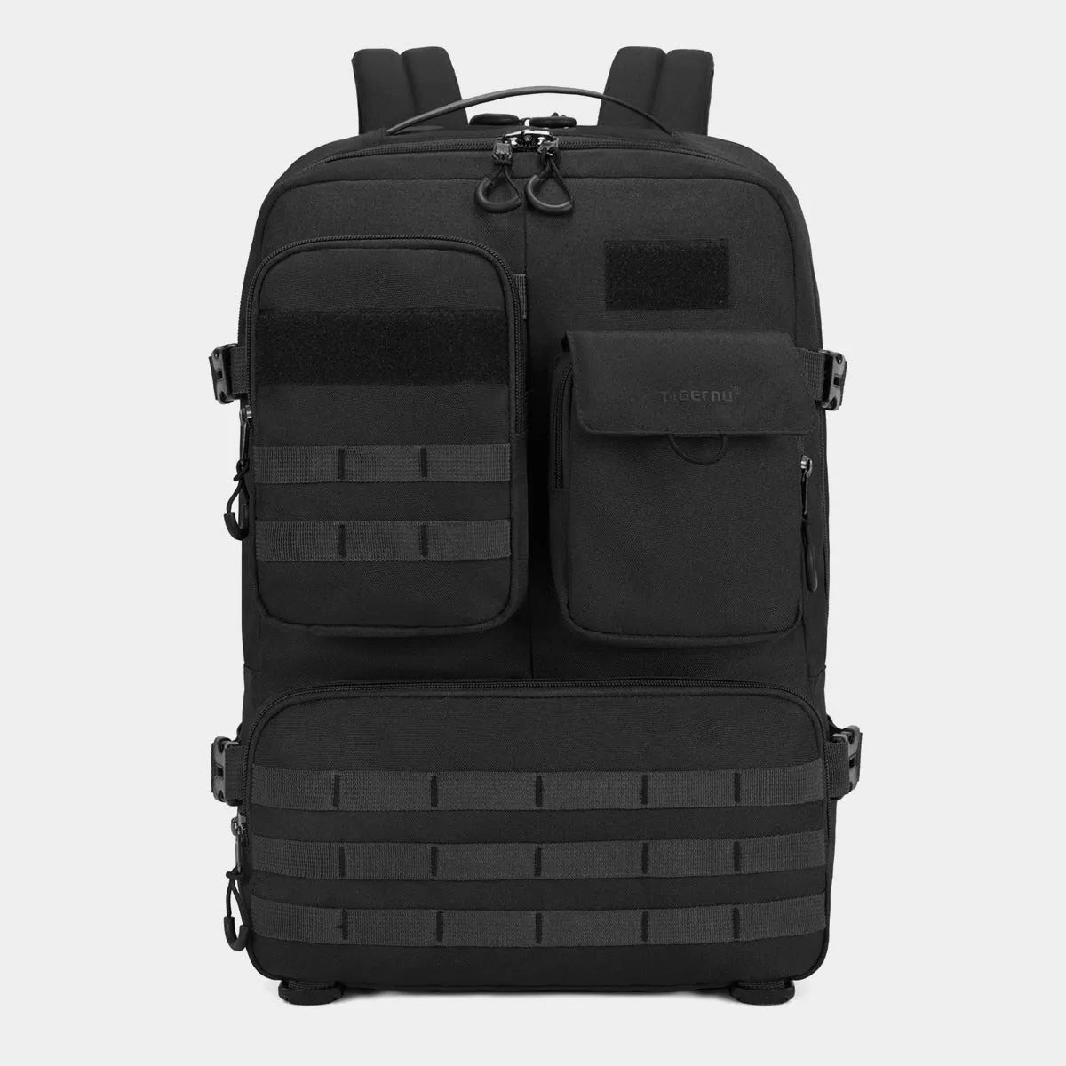Army green 17-inch tactical nylon backpack with 20-35L capacity for outdoor use.
