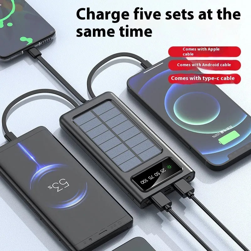 20000mAh solar power bank with cable in black or white
