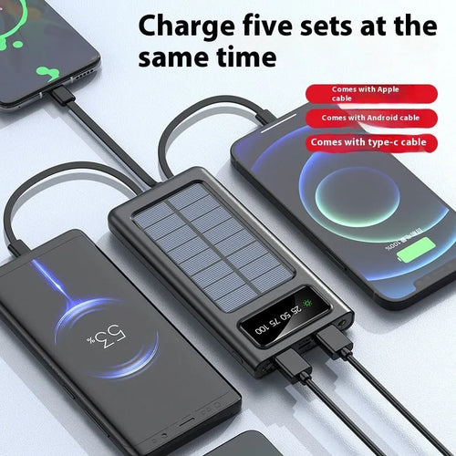 20000mAh solar power bank with cable in black or white