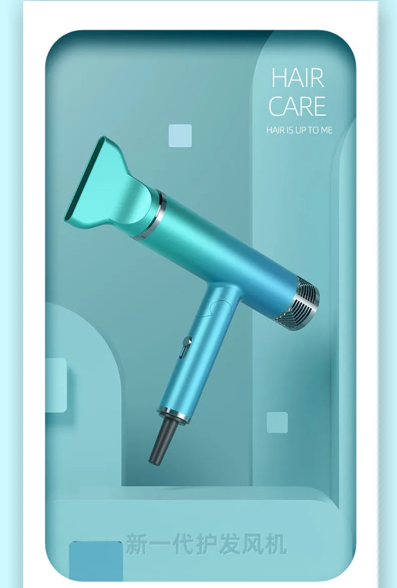 Green foldable hair dryer with collapsed handle beside extended purple model showing compact storage size