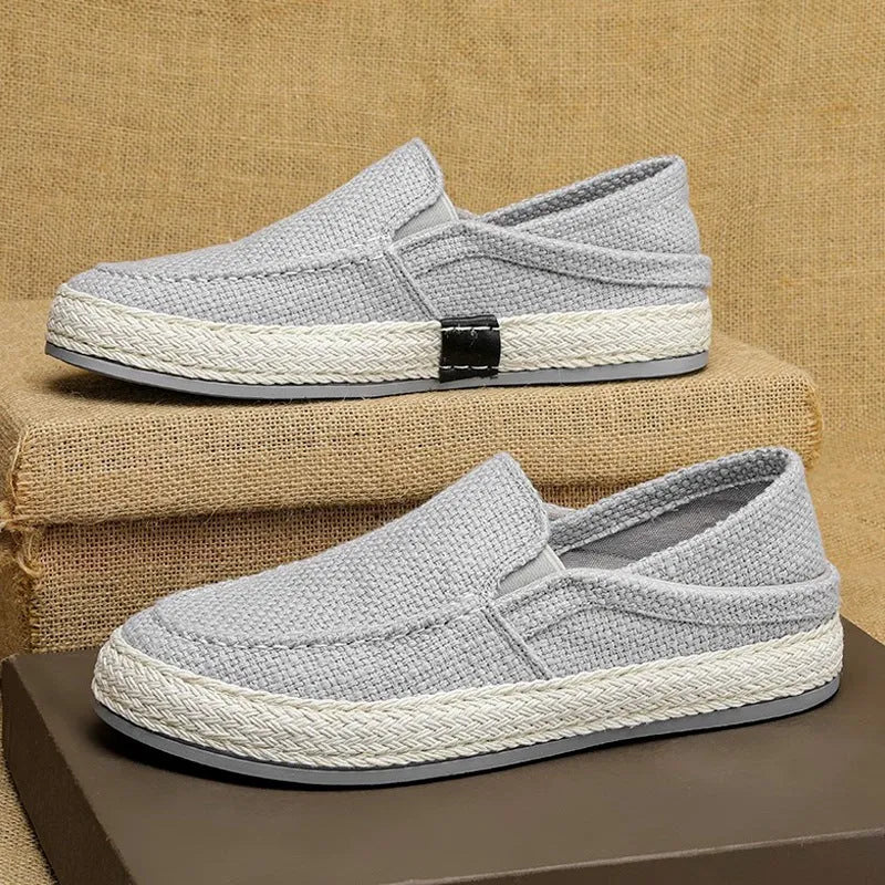 Old Beijing linen cloth shoes in 367 black, beige, and gray with flat heel and PVC rubber sole, sizes 38-44.