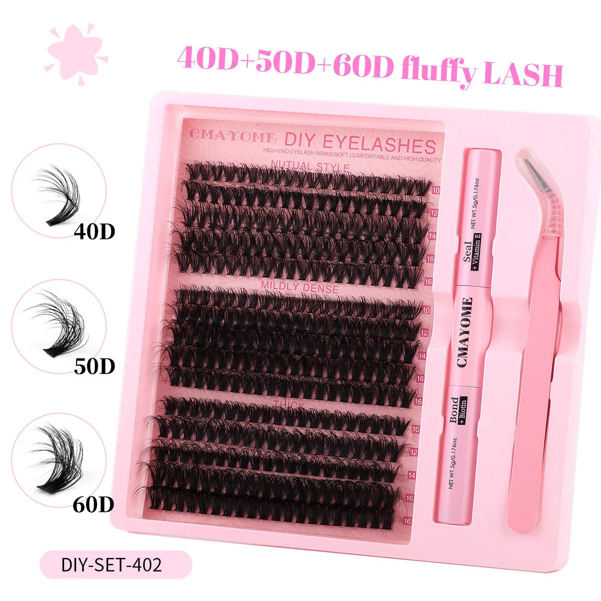 Segment single cluster DIY false eyelash extension suit with chemical fibre material and application tweezers