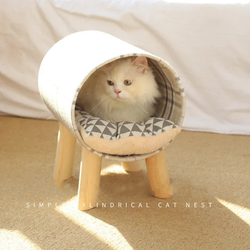 Poplar wood and linen pet bed hammock in photo colour, 400x260x380mm, for cats and small dogs