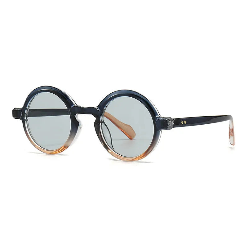 Round retro sunglasses with full-frame plastic design, UV400 lenses and C2 black frame double grey colour