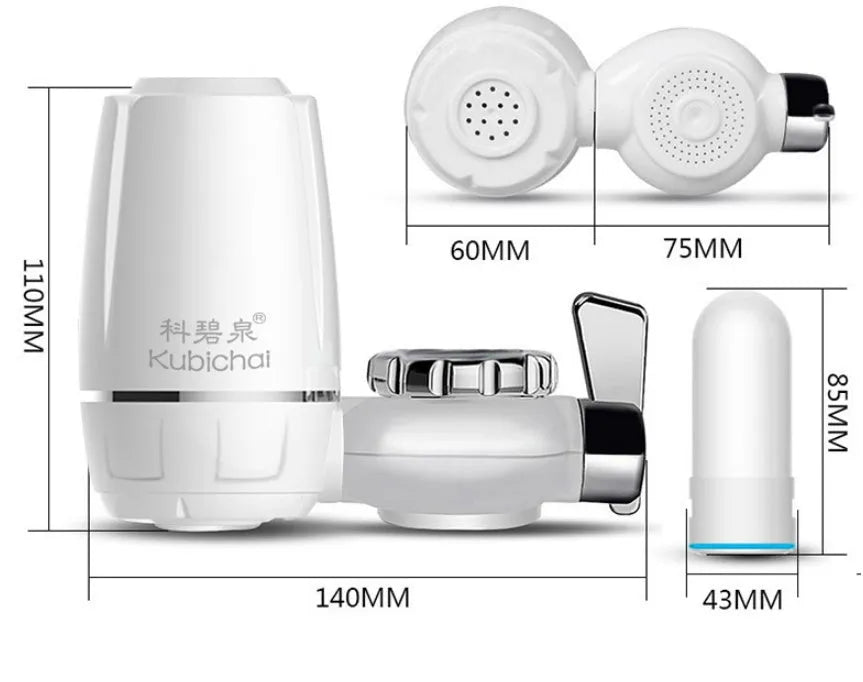 White plastic faucet water filter with ceramic cartridge and universal adapter for kitchen tap