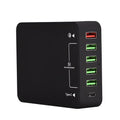 Black multi-port USB mobile phone charger with direct charging 8000mA output