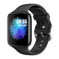 Black smart bracelet with a 1.44-inch screen on a silicone strap, showing a blood pressure reading