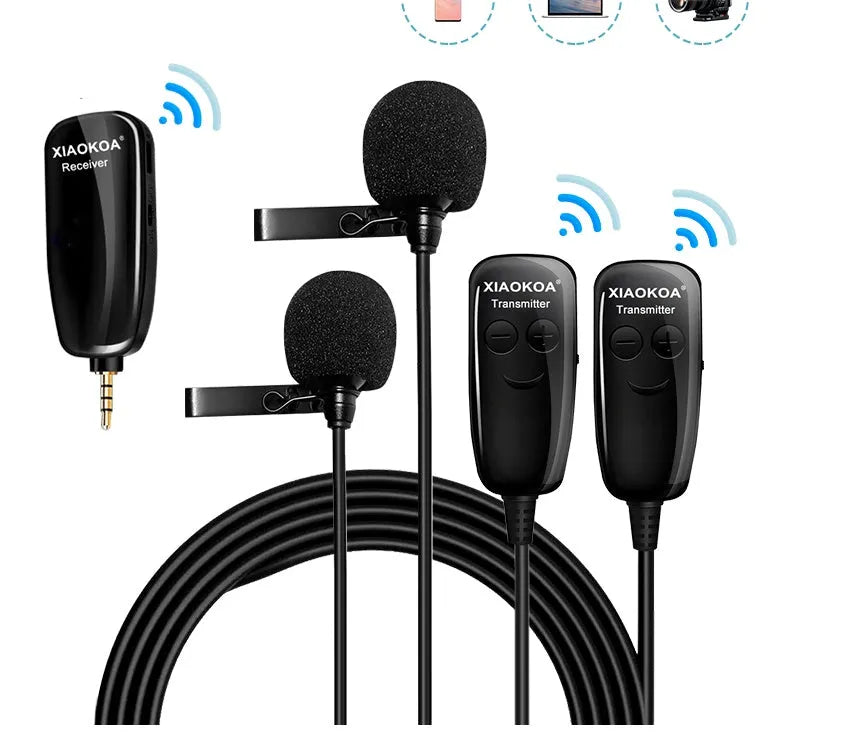 Black mobile phone lavalier microphone with 3.5mm plug and wired connection