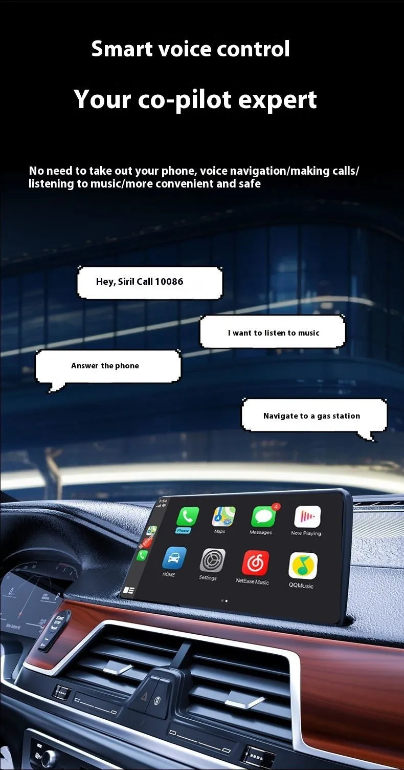 Two-in-one wired to wireless car interconnection box in black ABS with USB and Type C interfaces