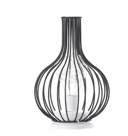 Minimalist hollow iron table lamp with warm white LED light in red wine bottle style