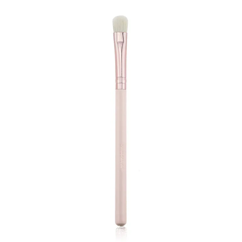 26 pink makeup brushes with wooden handles in storage bag
