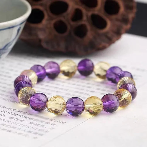128-cut ametrine crystal bracelet with faceted beads showing constellation and heart shapes