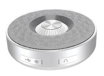 Compact Bluetooth speaker in black, orange, and silvery white colour options