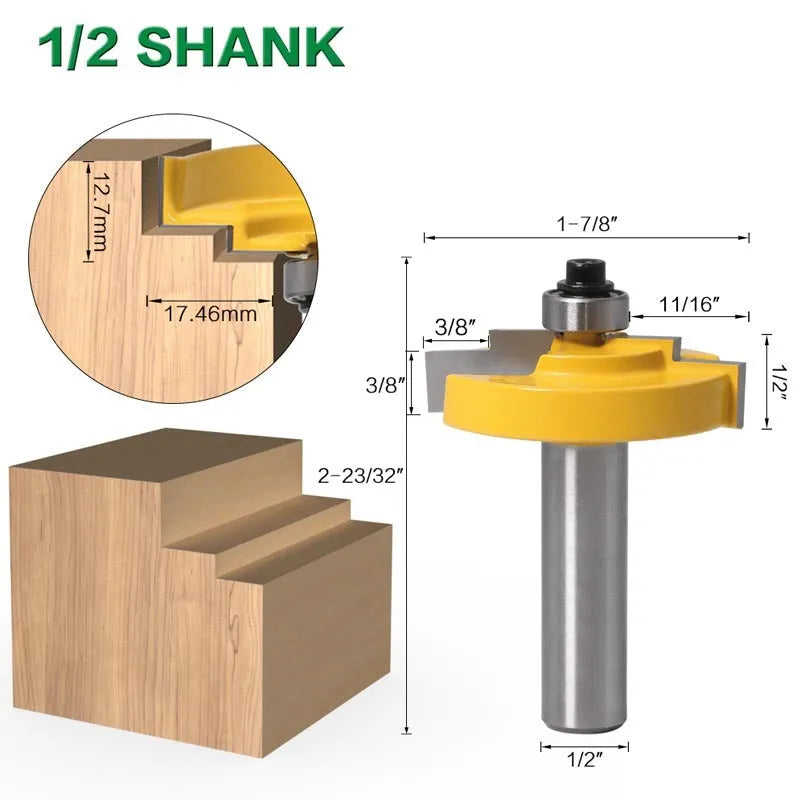 Carbide woodworking router cutter with 8mm shank for door and window step profiling