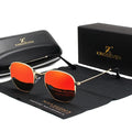 Round retro sunglasses for men in six colour options including black, blue, green, gun grey, silver, and jinhong