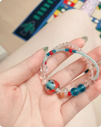 Goldfish Pond Bracelet with natural blue phosphate accents, mixed materials, baking paint finish, women's jewellery