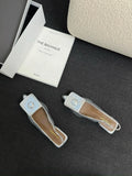 Women's pointed toe closed sandals with low heel and back strap in apricot colour
