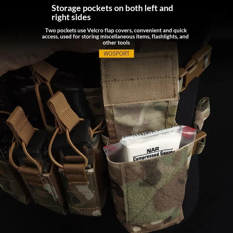 Camouflage nylon chest harness with accessory pouch in CP and Black CP, one size fits all