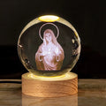 6cm white crystal ball desk lamp with religious symbols on solid wood warm light base