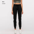Women's high waist yoga pants in distilled coffee colour with drawstring waistband