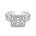 S925 sterling silver open ring for women with full diamond inlay and belt chain design in platinum white diamond finish