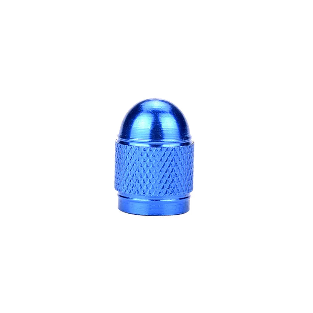 Aluminium alloy mountain bike tyre valve cap in black, blue, gold, red, and silver colours