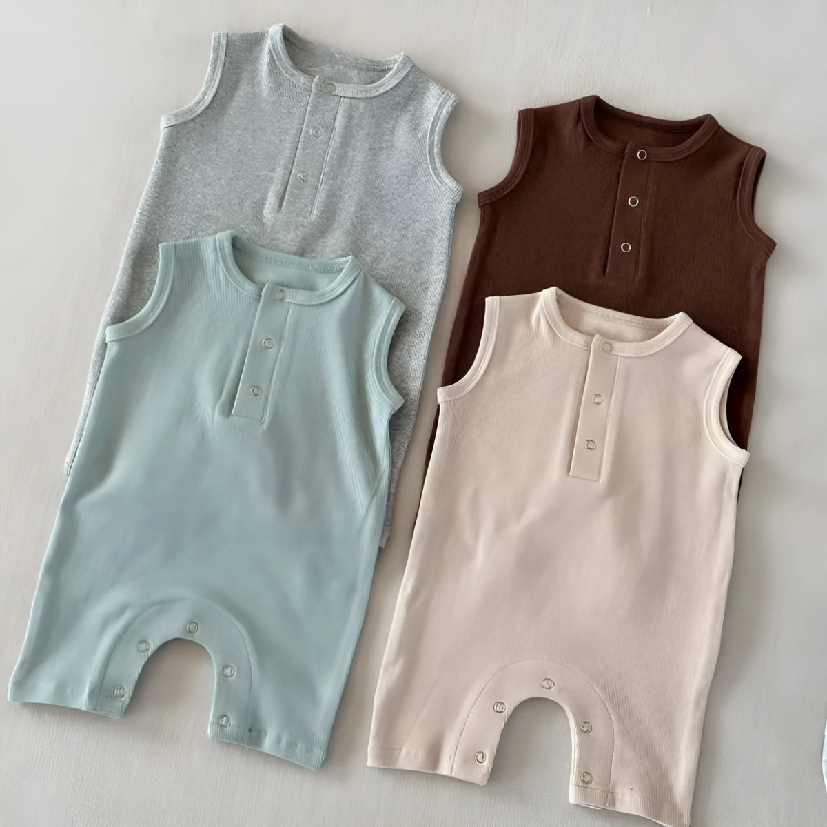 Grade A summer cotton baby jumpsuit sleeveless vest in light apricot suitable for 59-90cm