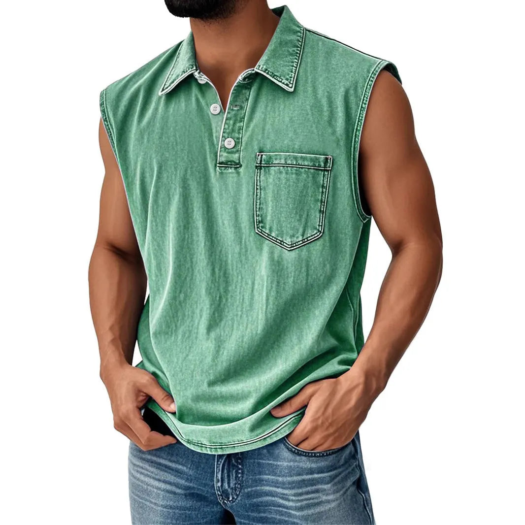 Men's 3D digital printed polo shirt with button front in loose fit casual styling