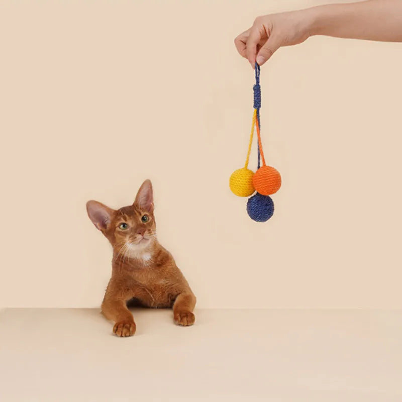 255mm cat teaser stick with colourful bite-resistant catnip balls in blue, green and red yellow blue combinations
