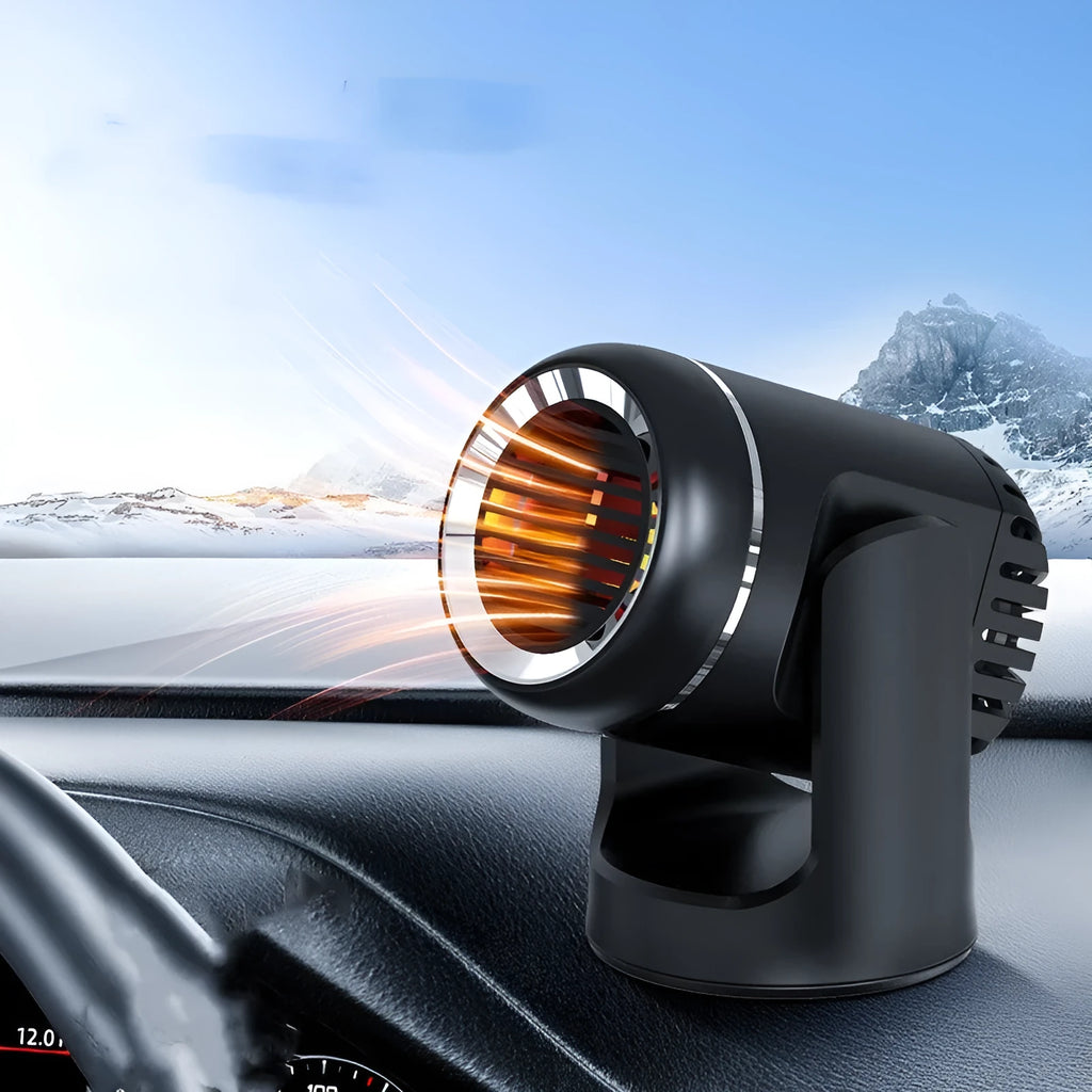 Black and white 12v car heater defroster with 130W power and 1.5m cord for vehicle windscreen clearing