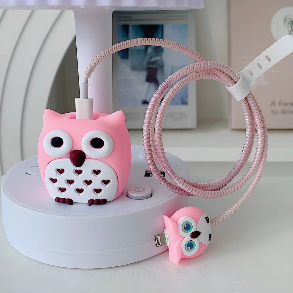 Silicone cartoon protective cover for Apple 18W 20W charger anti-break owl blue