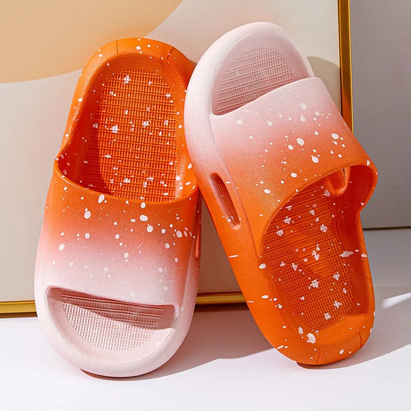 Children's gradient blue PVC slipper sandals with non-slip sole on a light background.