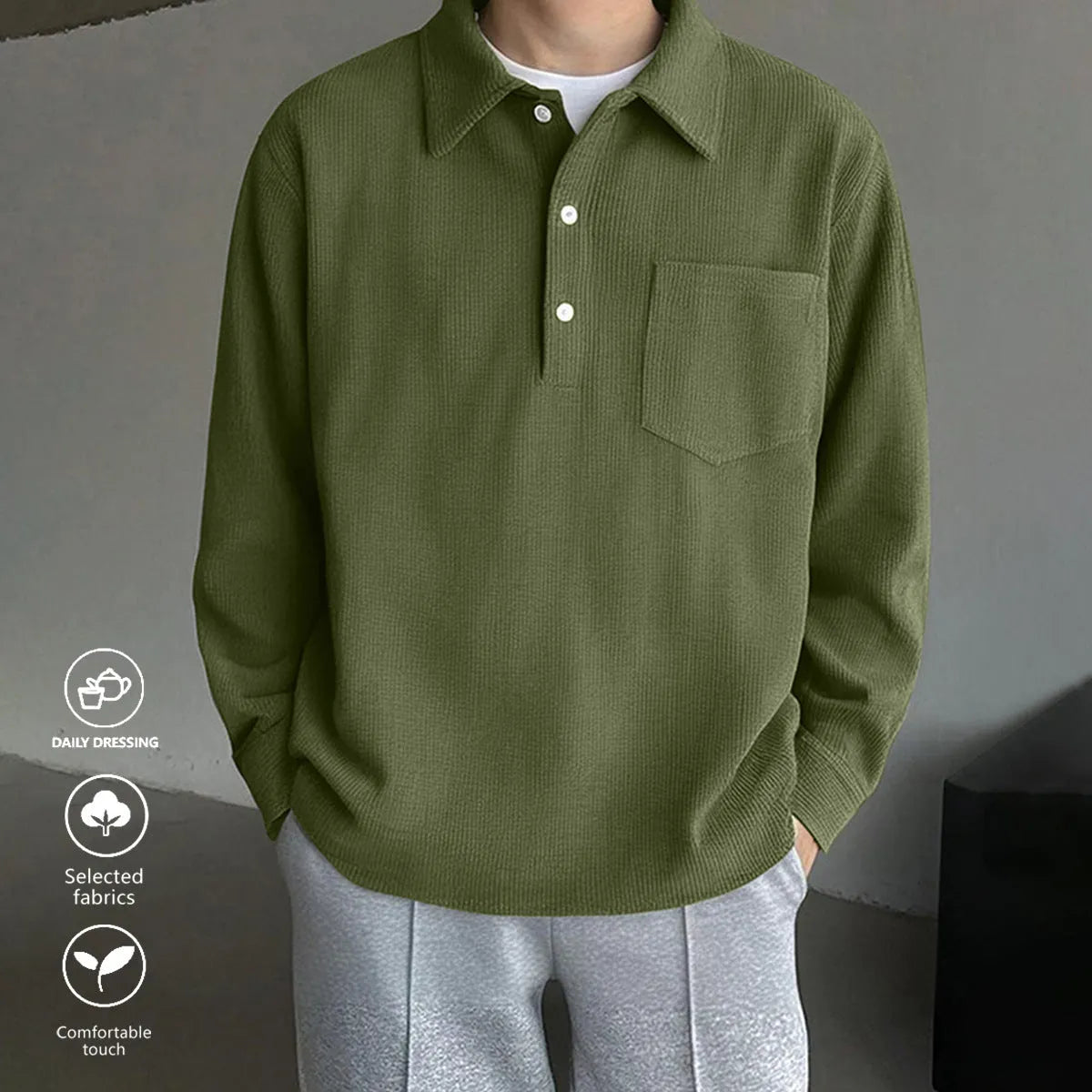 American retro casual bottoming shirt pullover in black, loose fit polyester fibre top on plain background.
