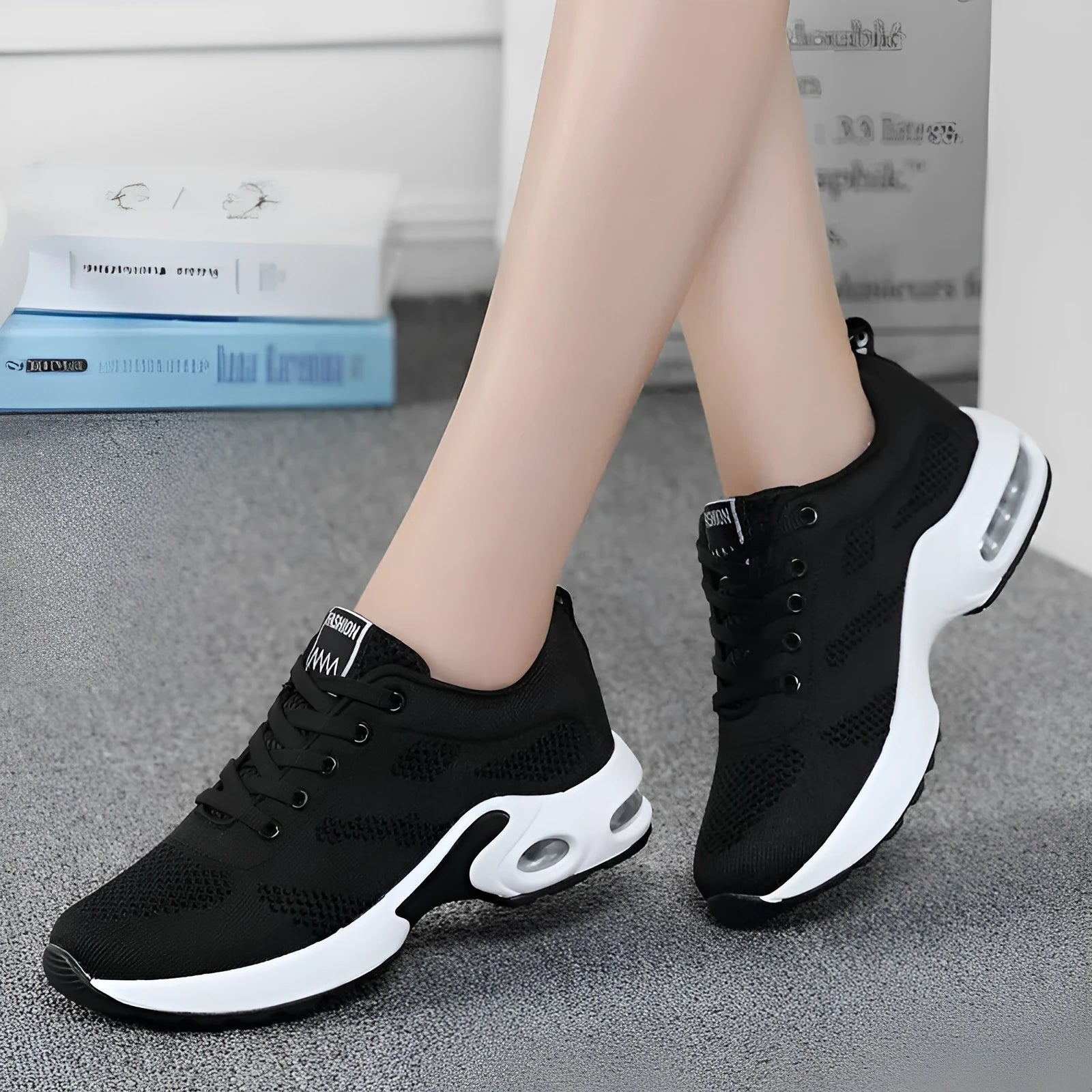 Dense mesh flyknit breathable flat heel casual women sneaker in grey with round toe and cross strap