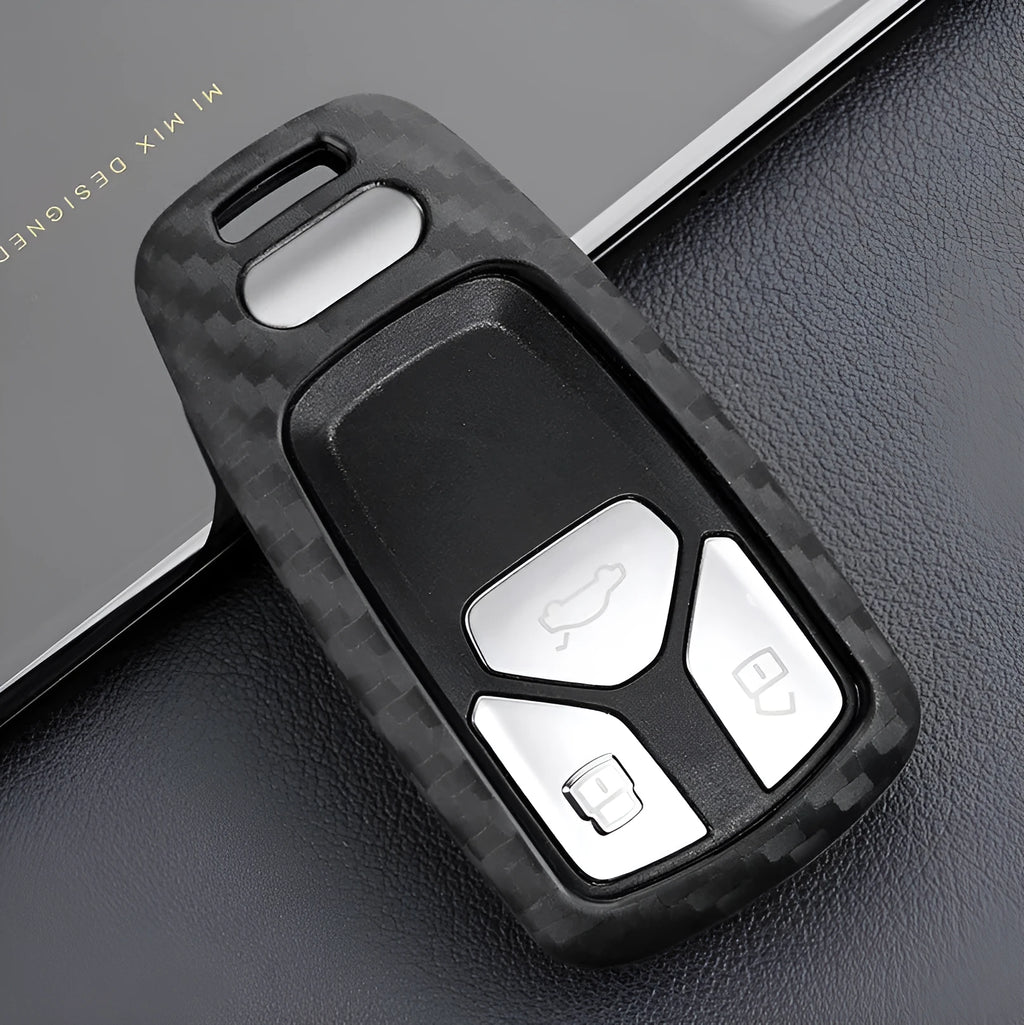 Carbon fibre silicone key case for car key protection with round button style