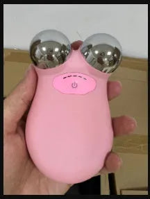 HS-858 micro current facial lifting device in pink or white colour, measuring 106mm x 65mm x 38mm