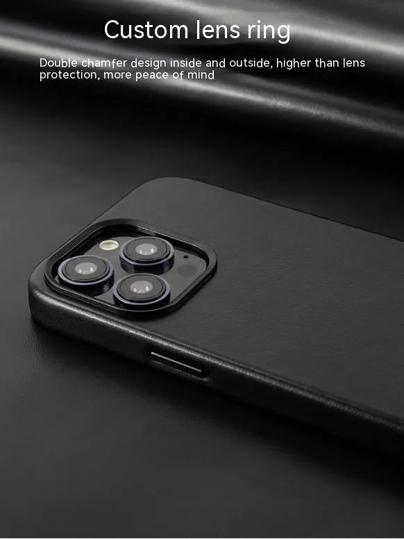 Genuine leather magnetic phone case for Apple iPhone in Black with full edge wrapping cowhide cover
